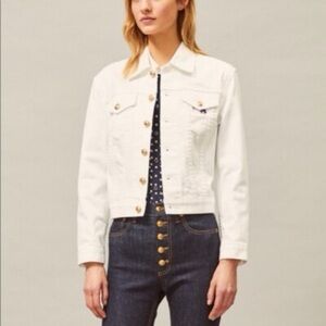Tory Burch Embroidered Ivory Denim Jacket - Size XL